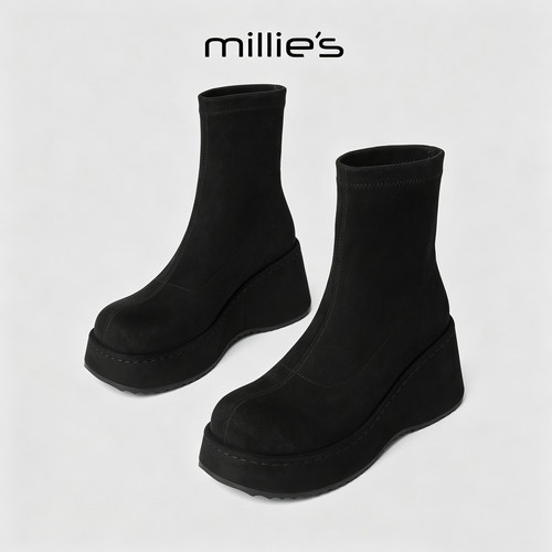 MILLIE'S/妙丽厚底松糕弹力靴
