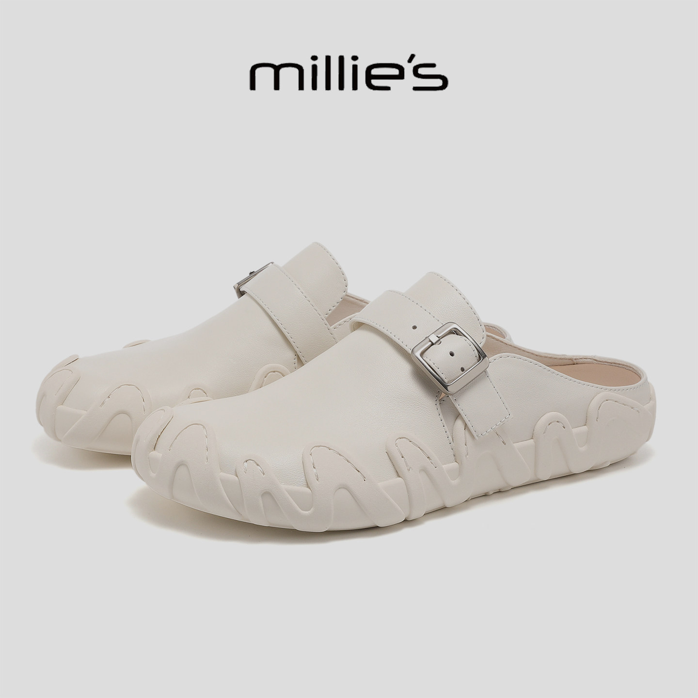 MILLIE'S/妙丽春季包头拖鞋女一脚蹬皮带扣软底勃肯鞋休闲懒人鞋G
