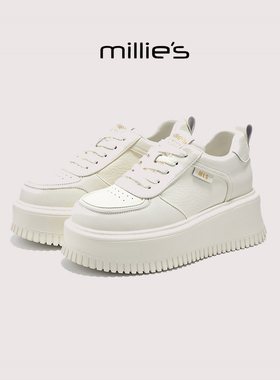 millies妙丽 圆头松糕底日常学院风小个子气质时尚休闲小白鞋冬季