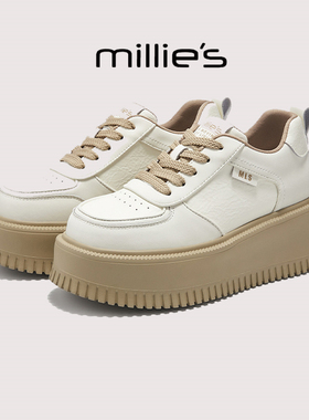 millies妙丽厚底增高鞋 松糕底学院风小个子气质休闲小白鞋春秋季