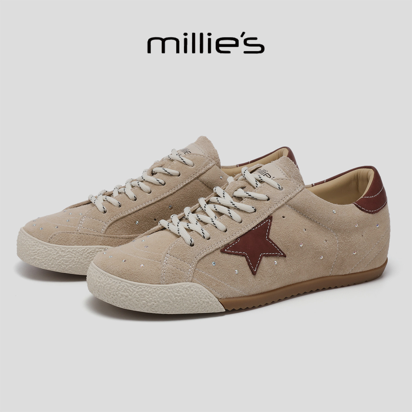 MILLIE'S/妙丽复古德训鞋女真皮低帮休闲鞋百搭软底工装鞋不累脚