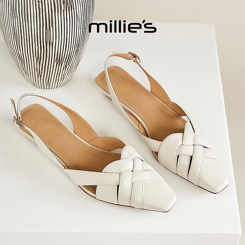 MILLIE'S/妙丽方头平底日常通勤学院风简约百搭时尚气质休闲凉鞋