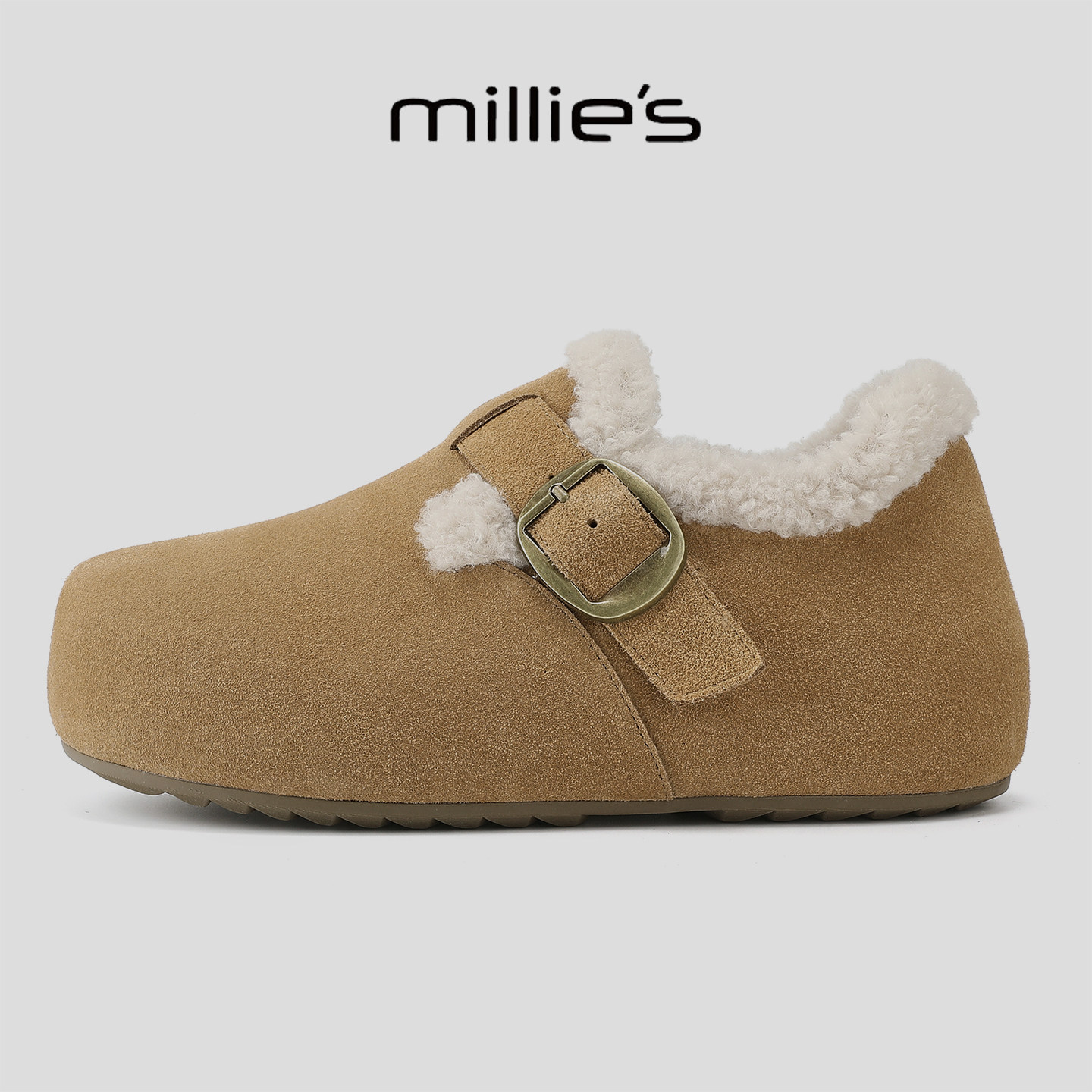 MILLIE'S/妙丽2025新款复古内增高棉鞋休闲平底加绒保暖勃肯棉鞋
