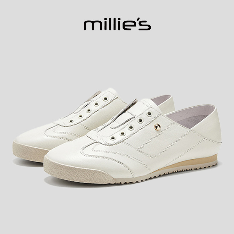 MILLIE'S/妙丽圆头平底潮牌日常户外旅游轻便时尚运动休闲小白鞋