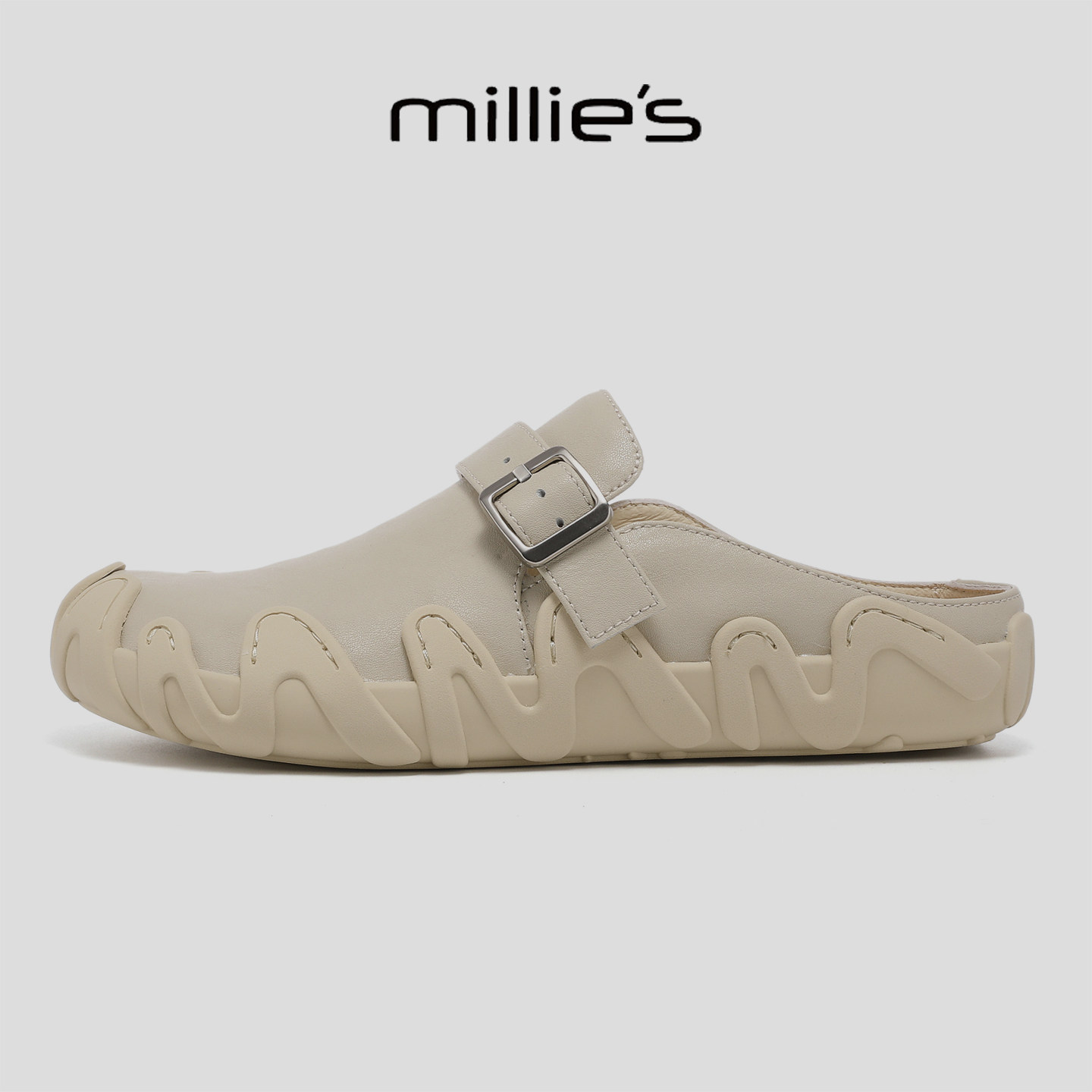 MILLIE'S/妙丽勃肯鞋女一脚蹬包头拖鞋软底皮带扣穆勒鞋不累脚G