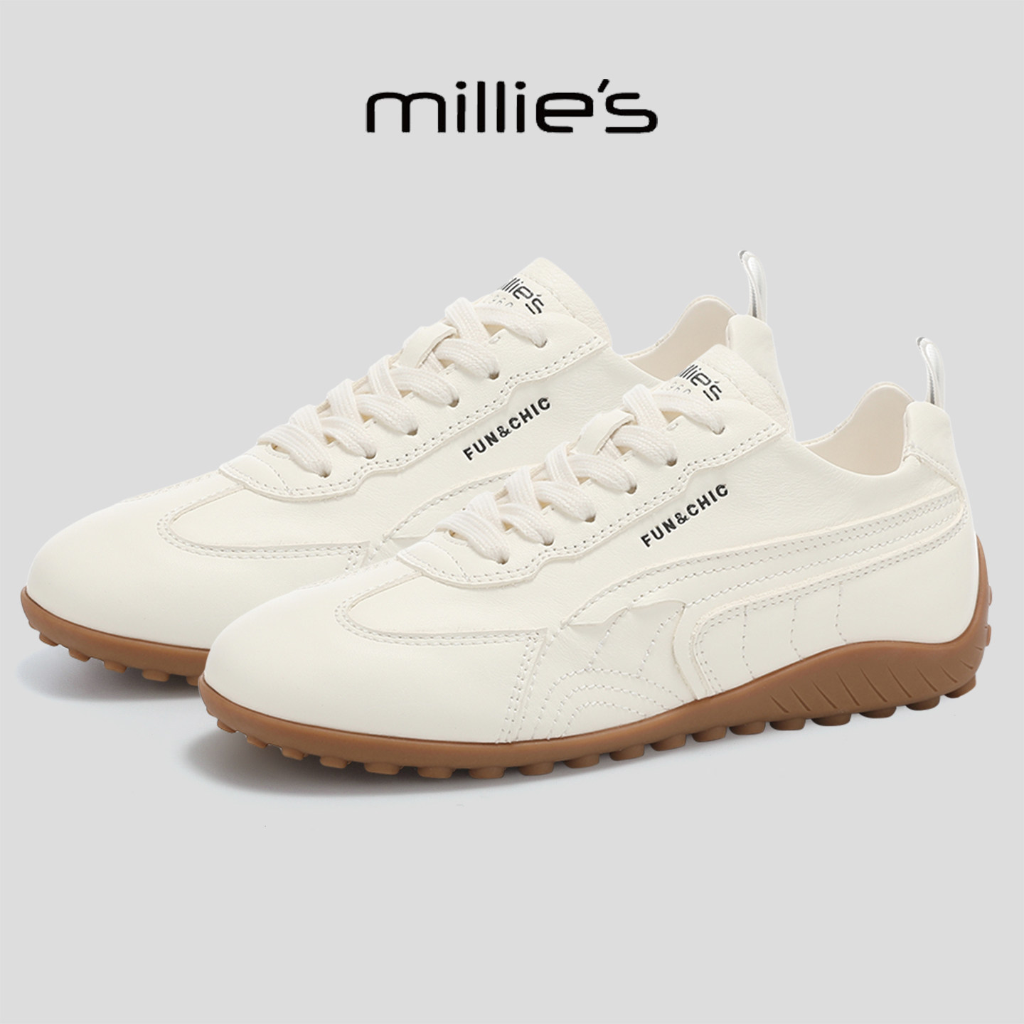 MILLIE'S/妙丽交叉系带复古德训鞋女百搭休闲阿甘鞋白色运动鞋,女鞋,德训鞋,淘宝优惠券,粉丝福利购,淘宝优惠卷