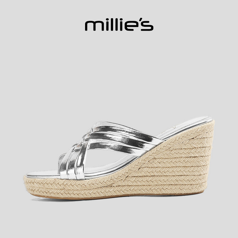 MILLIE'S/妙丽露趾坡跟温柔文艺风配裙绝美气质时尚百搭休闲凉鞋,女鞋,时装凉鞋,淘宝优惠券,粉丝福利购,淘宝优惠卷