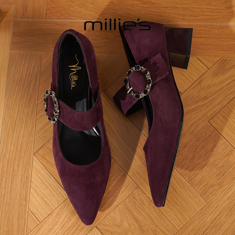 妙丽巨好看法式尖头玛丽珍鞋女酒红色水钻粗跟气质婚鞋不累脚单鞋,女鞋,婚鞋,淘宝优惠券,粉丝福利购,淘宝优惠卷