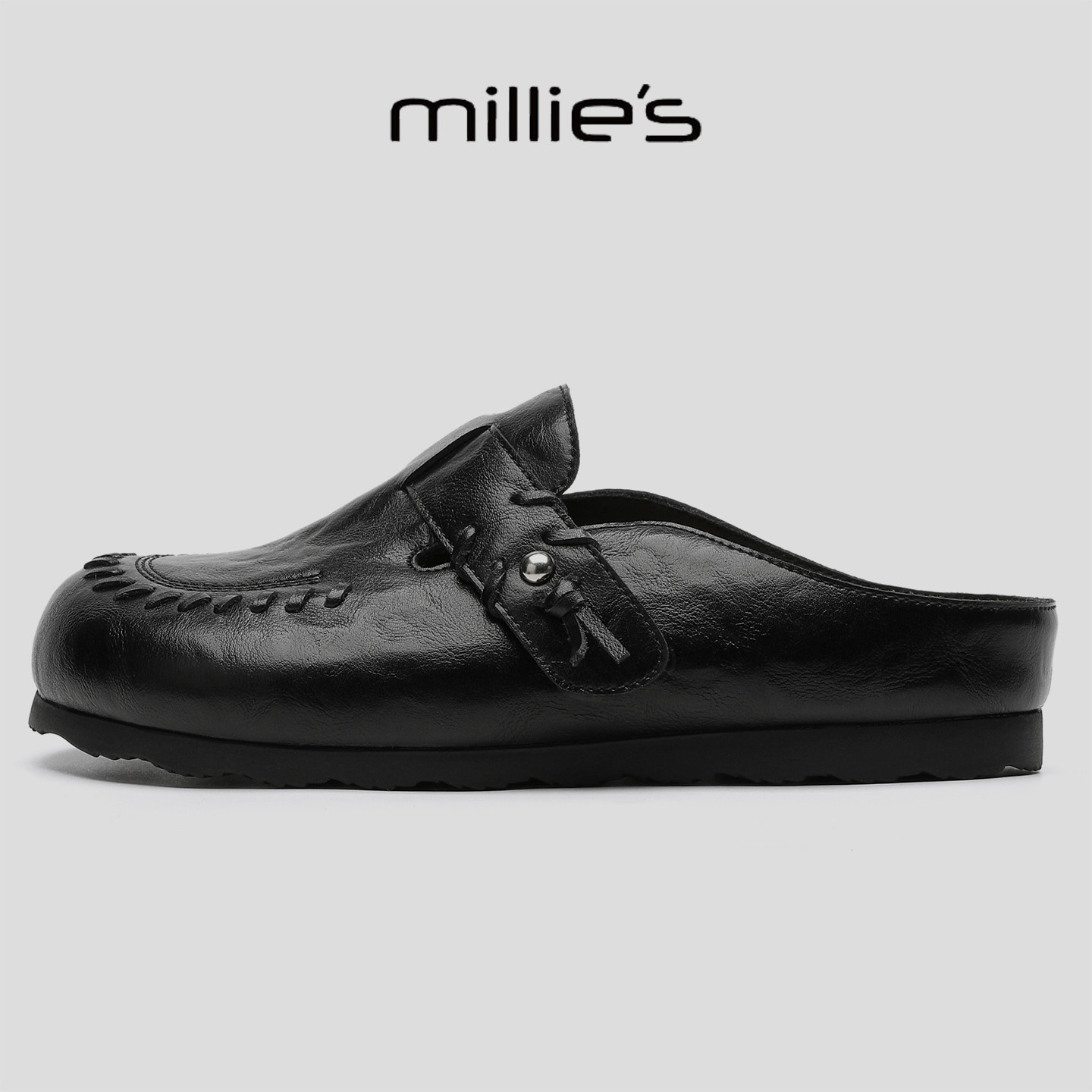 MILLIE'S/妙丽黑色勃肯半拖女一脚蹬外穿包头拖鞋百搭懒人鞋单鞋