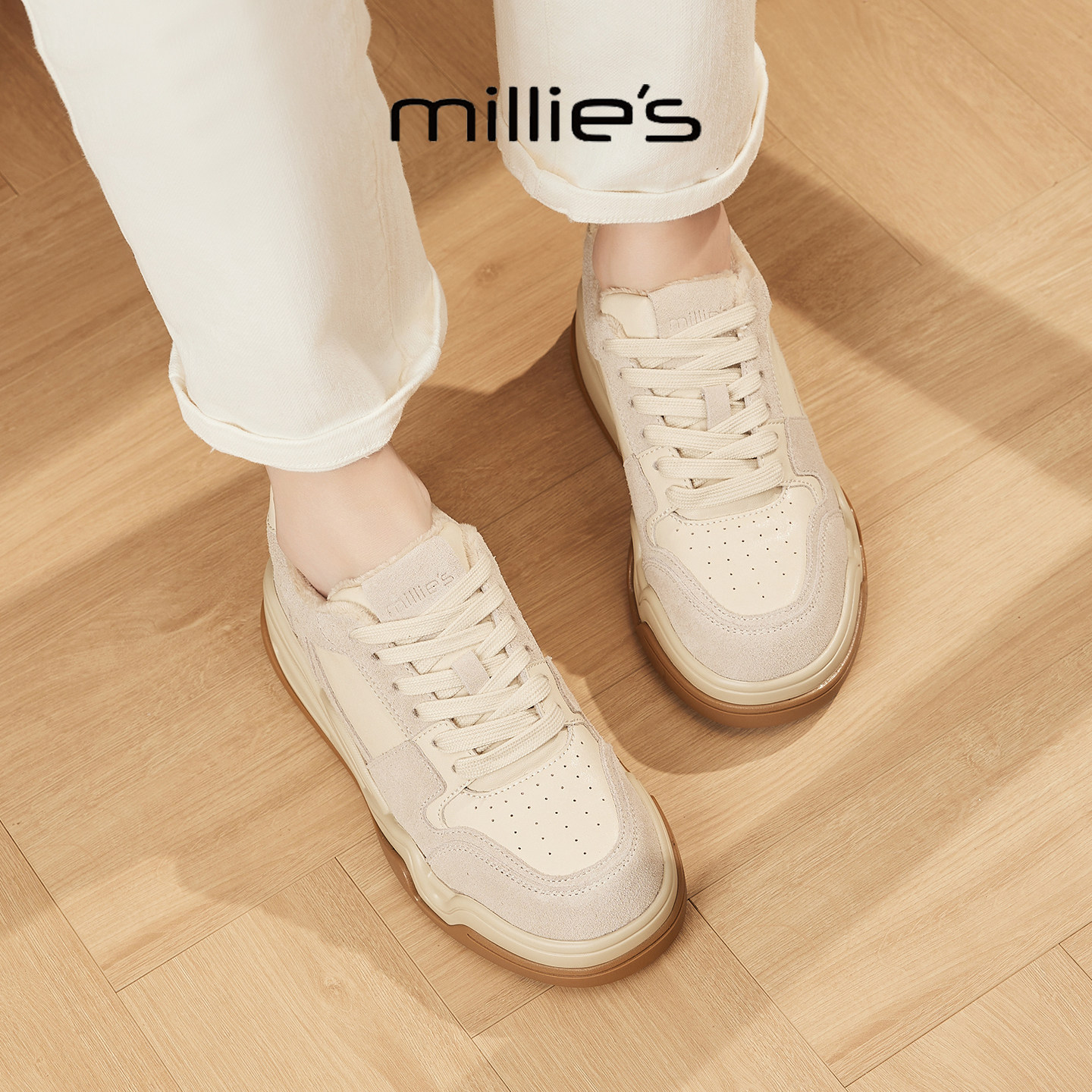 MILLIE'S/妙丽2025新款秋冬轻便德训鞋女百搭休闲运动板鞋小白鞋,女鞋,德训鞋,淘宝优惠券,粉丝福利购,淘宝优惠卷