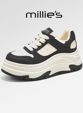millies妙丽百搭复古拼接增高轻便女鞋2025秋冬季新款厚底老爹鞋