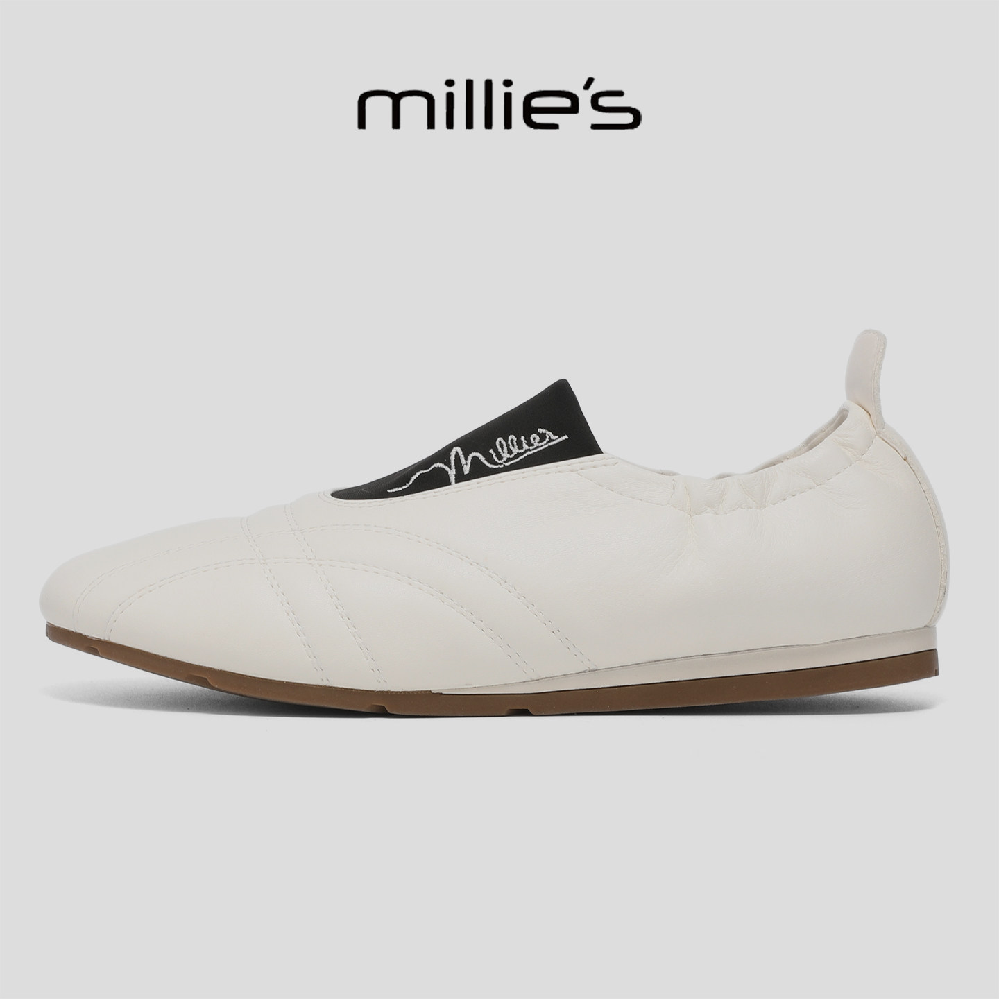 MILLIE'S/妙丽轻便不累脚真皮芭蕾鞋女平底一脚蹬休闲鞋舒适百搭