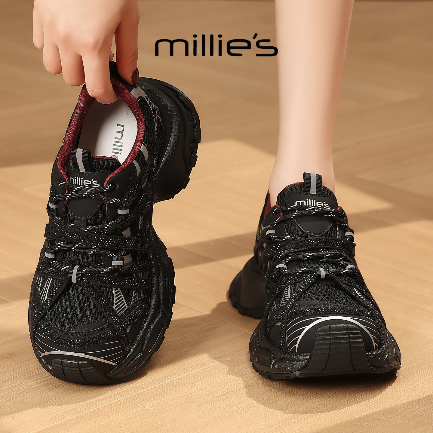 MILLIE'S/妙丽真皮厚底老爹鞋女