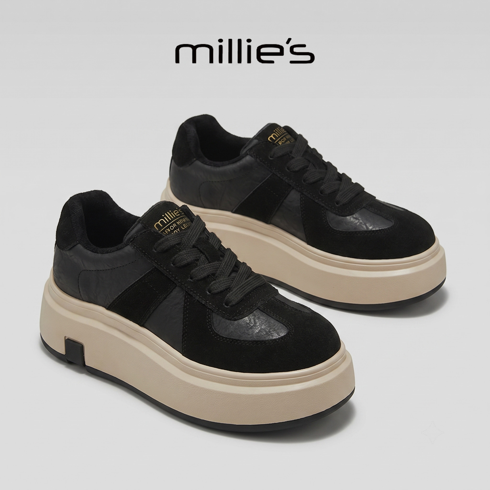 MILLIE'S/妙丽真皮厚底休闲板鞋
