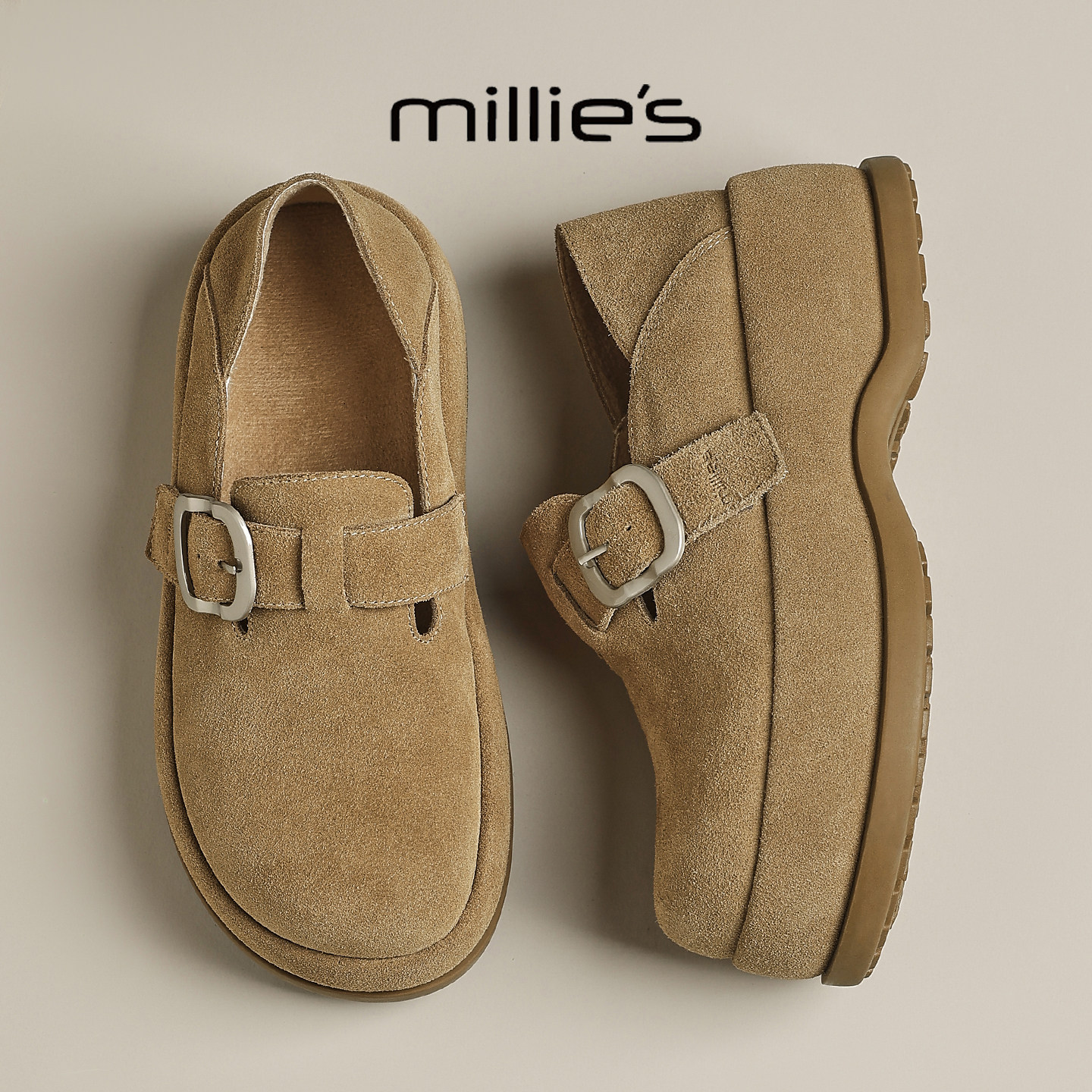 MILLIE'S/妙丽2025新款时尚百搭女士正版鞋厚底增高加绒旅游鞋