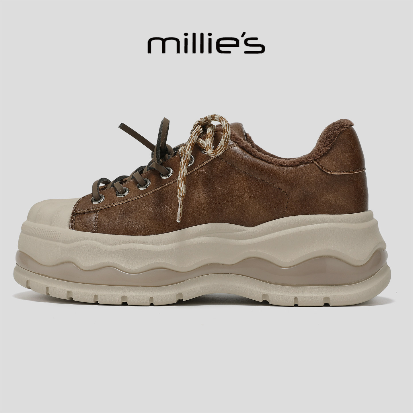 MILLIE'S/妙丽时尚厚底增高小个子保暖加绒贝壳头板鞋休闲女鞋冬,女鞋,时尚休闲鞋,淘宝优惠券,粉丝福利购,淘宝优惠卷