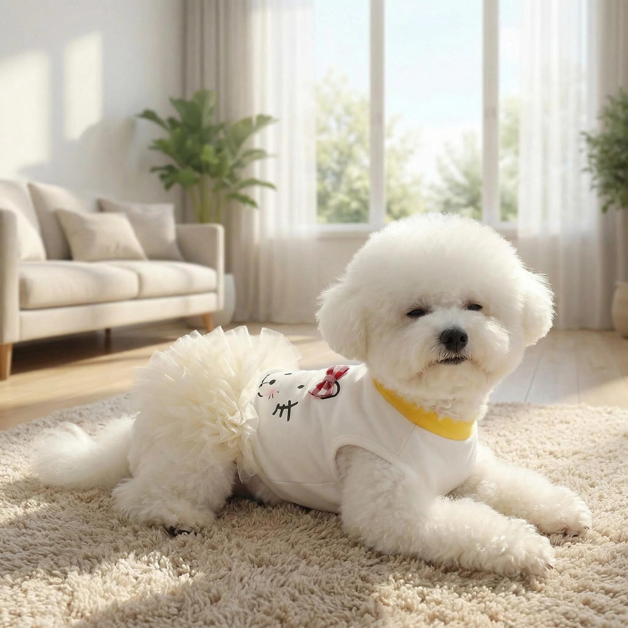 狗狗衣服卡通kitty印花公主裙白色蕾丝裙宠物服装可爱比熊泰迪