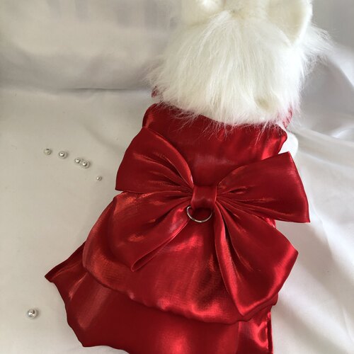 红色比熊博美狗狗猫咪公主裙子