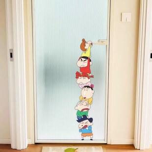 蜡笔小新卡通防水贴纸浴室门贴画厨房遮丑装饰可爱防撞墙贴自粘