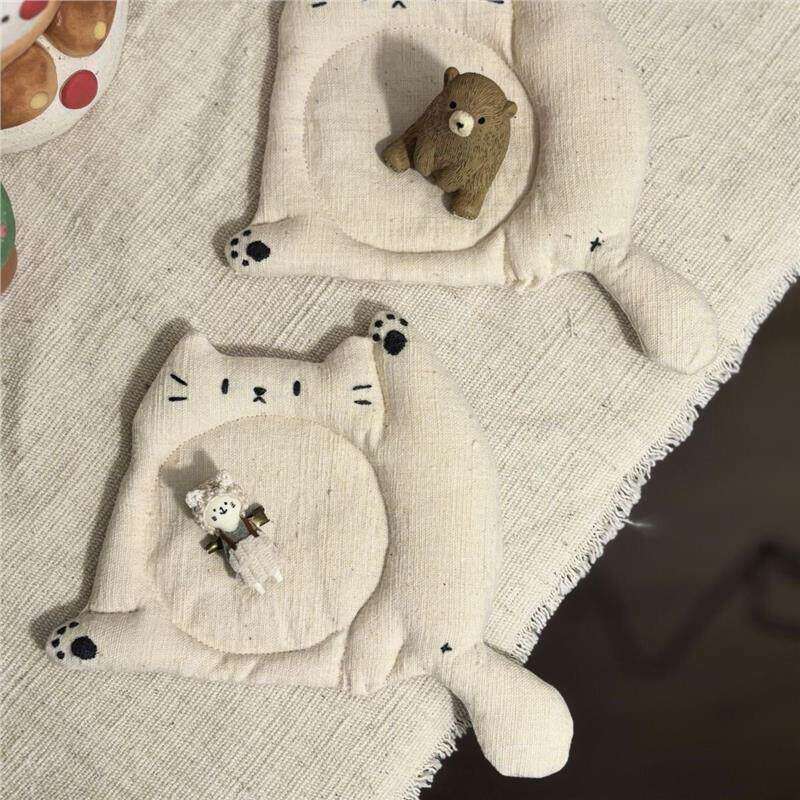 简约ins风猫咪手工布艺隔热杯垫