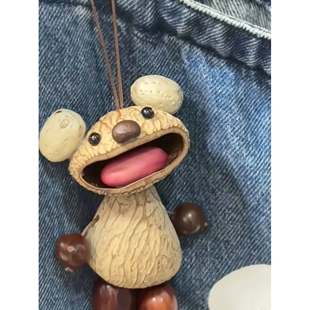 大嘴熊成品果壳风铃丑萌娃娃静心治愈包挂件手工植物种子背包挂饰