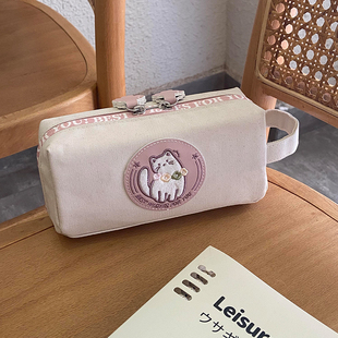 樱花小猫笔袋高颜值韩系文具盒初中女生大容量文具袋高中生铅笔袋