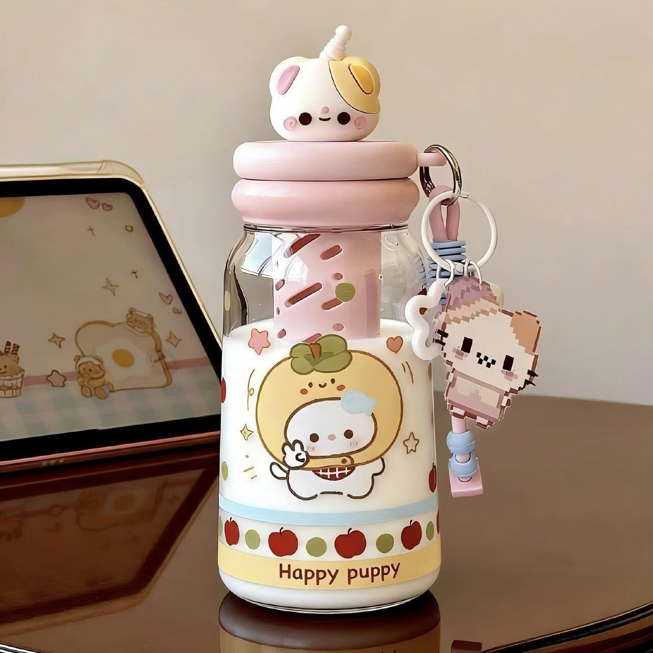 可爱卡通杯子女生高颜值吸管水杯夏日新款便携茶水分离泡茶杯子
