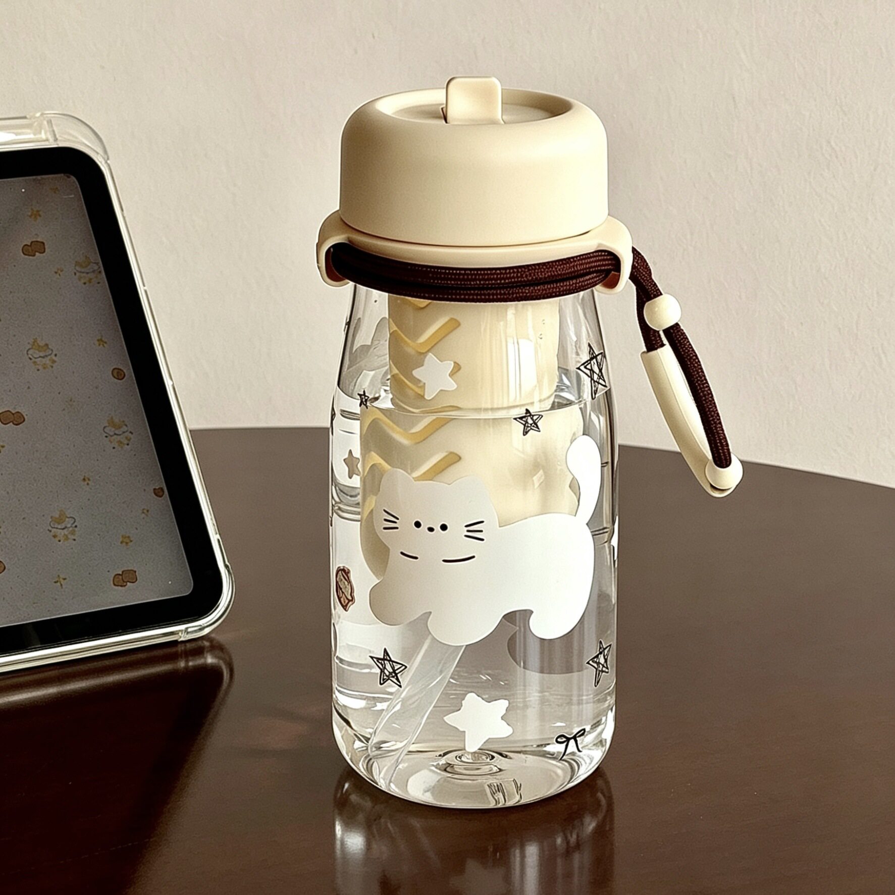 可爱猫咪塑料吸管杯便携泡茶杯