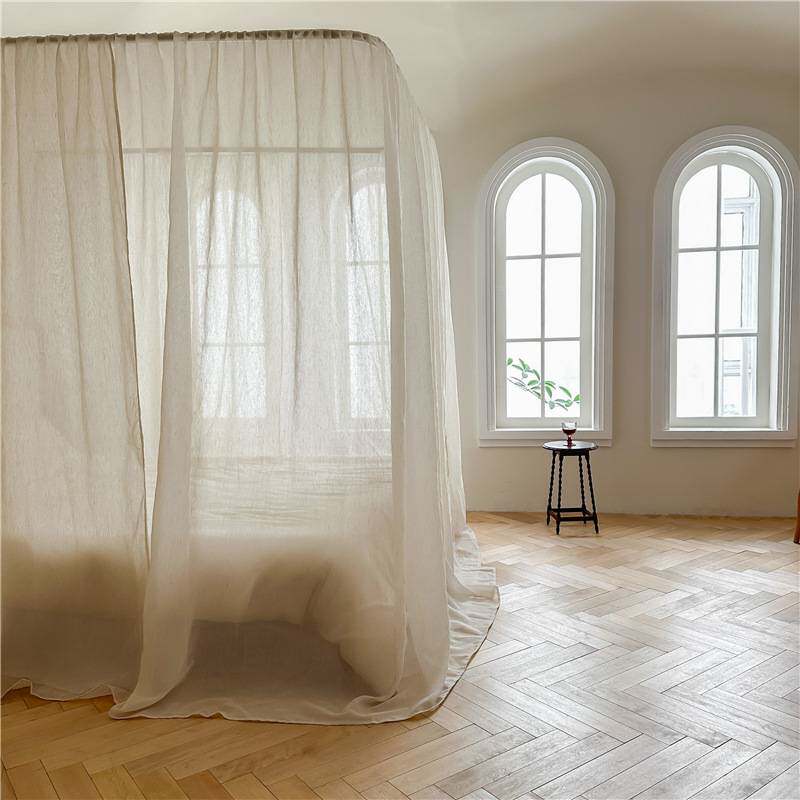 法式亚麻易拆洗宫廷蚊帐加大空间落地三开门床幔公主风床帘蚊帐