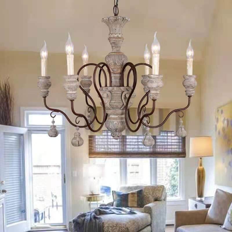 美式乡村法式田442园实古雕刻复吊灯客厅卧室餐厅式楼木别墅复吊