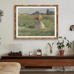 阳伞撑采花 古客厅装 女人 394法式 饰画中风餐挂画厅艺术 轻HY