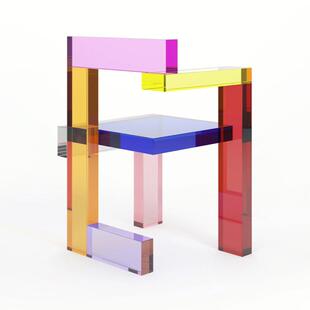 彩虹亚力靠彩色炫彩餐椅异克形创意明设计DDF005师单人背透拼色化