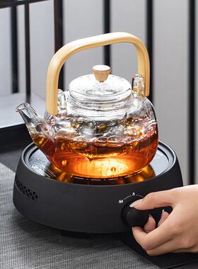 高硼硅电玻璃煮y-633茶器竹提梁壶玻璃蒸煮茶壶陶炉烧水竹壶把把