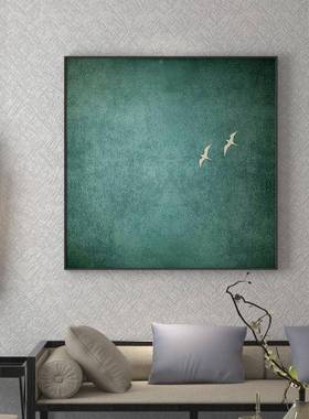 中装饰画蓝色极简抽白象留飞VOG鸟新轻奢客厅玄关背景壁画方形式