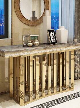 轻奢玄台不廊锈钢大理石关玄桌靠54320墙客厅走过道窄玄关关柜创