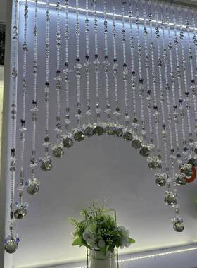 ?款七彩灰色水晶珠帘客弧厅阳台过Fh($p^l@隔断帘道卧新室半形装