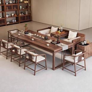 胡桃实木茶桌原木罗汉床茶桌椅组合新中式家用办公禅意茶几泡茶桌