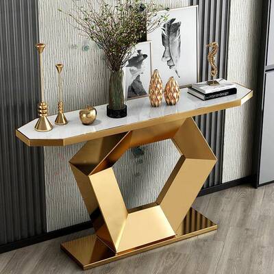 意式现代玄极台简户正对门靠墙条OLI案入网红端景岩板关不锈钢玄