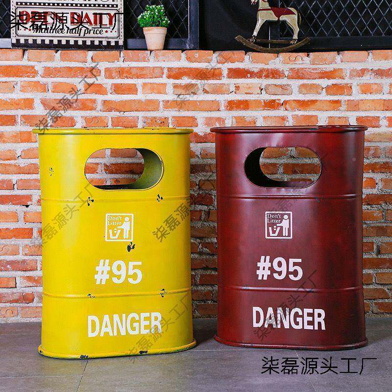 复古餐工业铁麦太保艺垃圾桶户大号个性美式做风旧外创意酒吧厅装