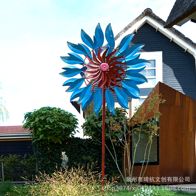 田园铁艺风车跨境工艺品家居户外庭院花园金属摆件户外别墅装饰
