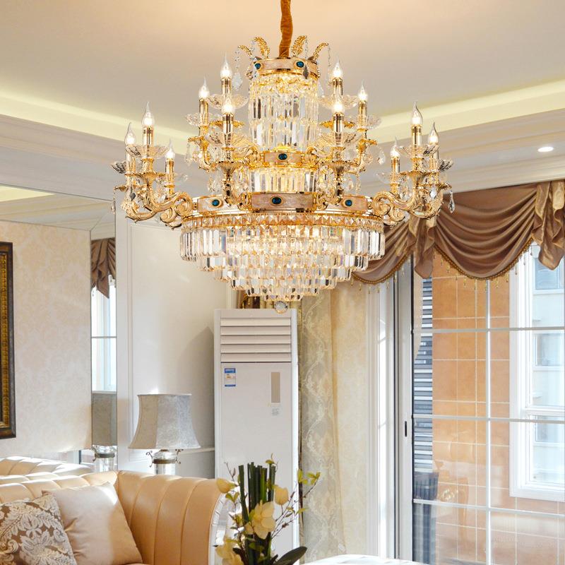 欧别式客厅铜吊灯奢华K9灯水晶彩全贝餐厅中山T926灯饰墅复式楼大