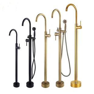 直销新款全铜金色落地式浴缸龙头缸边木桶立柱盆淋卫浴水龙头酒店