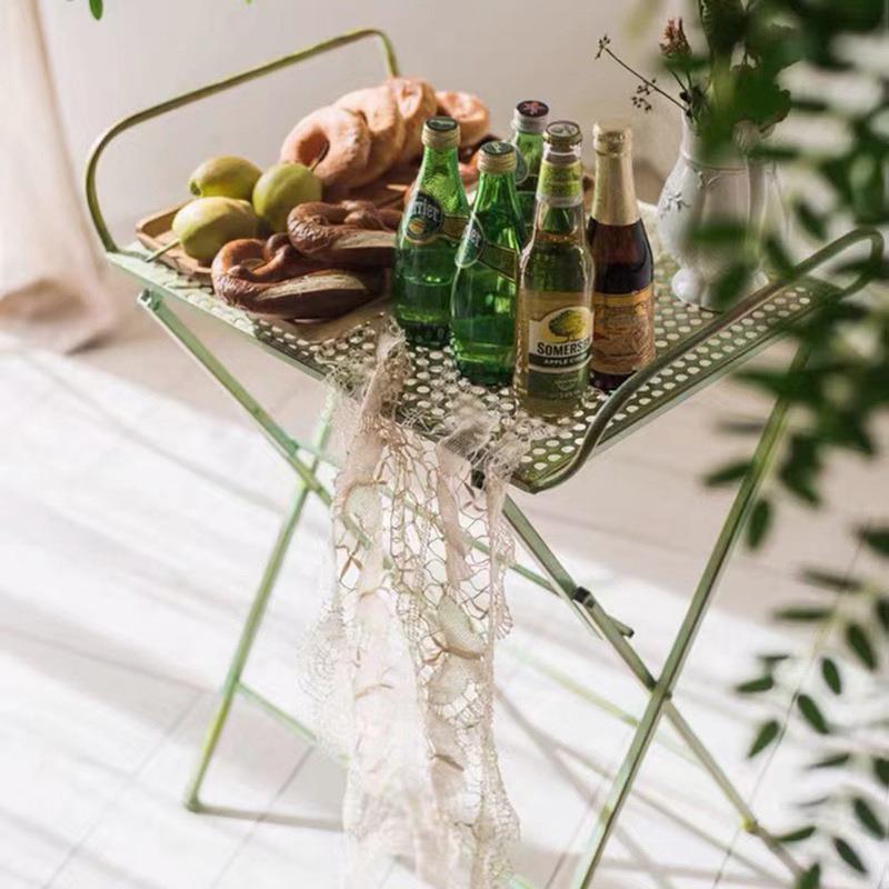 直销新款temu跨境复古铁艺可折叠桌椅户外边桌室内插花操作台装饰