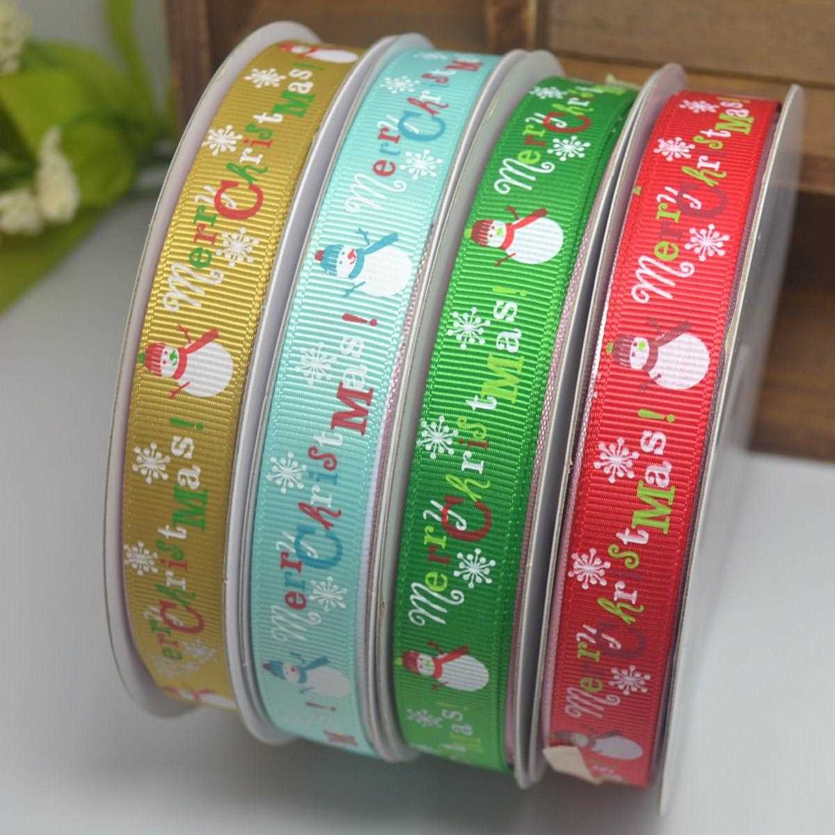 直销新款织带厂直销圣诞节丝带 AS403圣诞雪人印花涤纶罗纹带