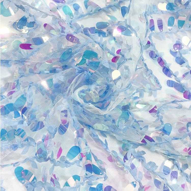 新款直销现货亮片面料网红款礼服裙子布料欧美金片绣花布弹力网珠