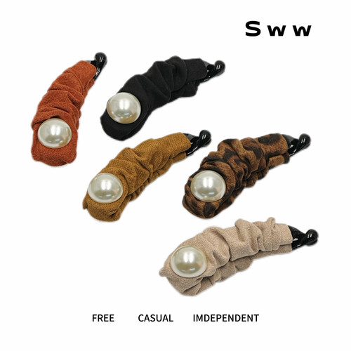 SWW/气质珠珠鹿皮绒高马尾网红百搭增高颅顶香蕉夹简约抓夹