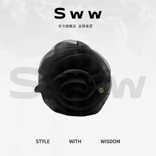 SWW双面网纱高级感显发量蓬松百搭优雅气质后脑勺鲨鱼夹抓夹发饰