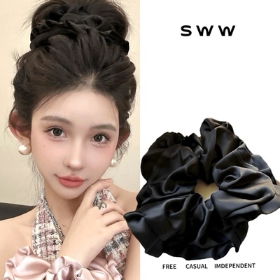 SWW超韩枕头发圈不伤发超大大肠发圈芭蕾风褶皱边气质缎面发圈