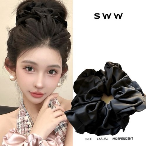 SWW超韩枕头发圈不伤发超大大肠发圈芭蕾风褶皱边气质缎面发圈