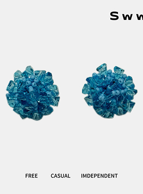 SWW/蓝色晶石手工串珠显白简约耳饰耳环